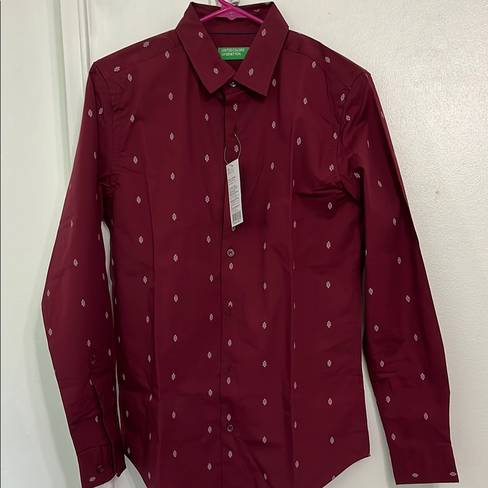 United Colors Of Benetton Red Dress Shirt Subtle Pattern